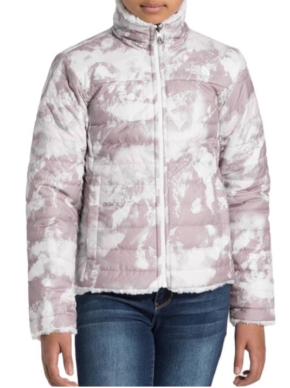 The North Face Girls Reversible Mossbud Swirl Jacket Purple White Size M (10/12)
